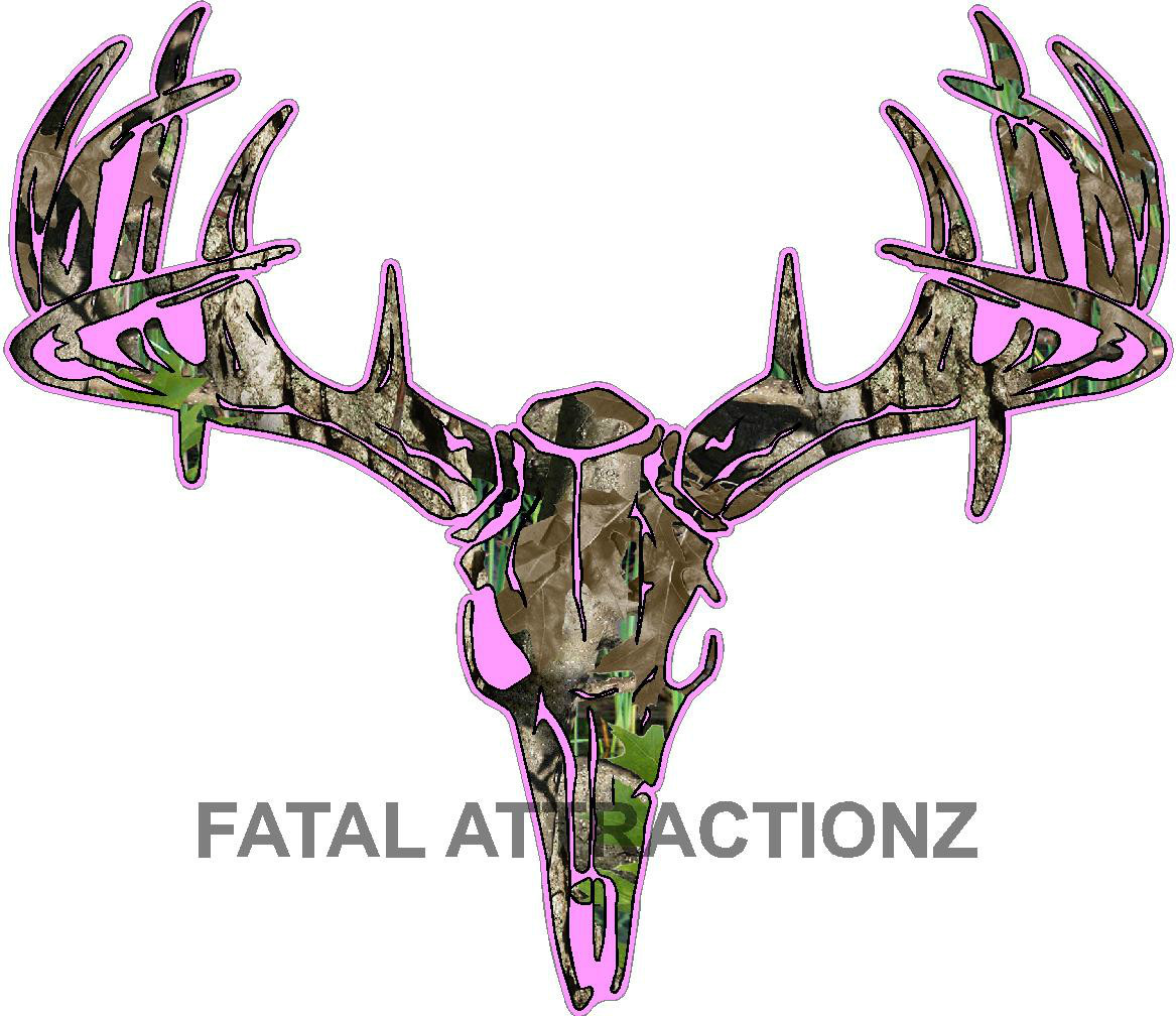 Pink Camo Deer Skull S4 Vinyl Sticker Decal Hunting whitetail trophy buck bow