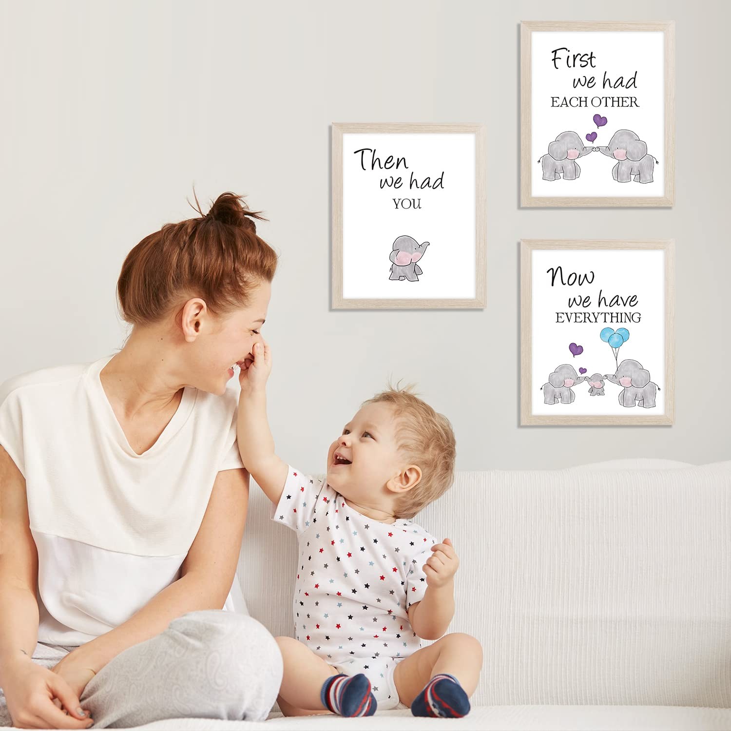 Watercolor Elephant Family Framed Canvas Wall Art ,First We Had Each Other Qu…