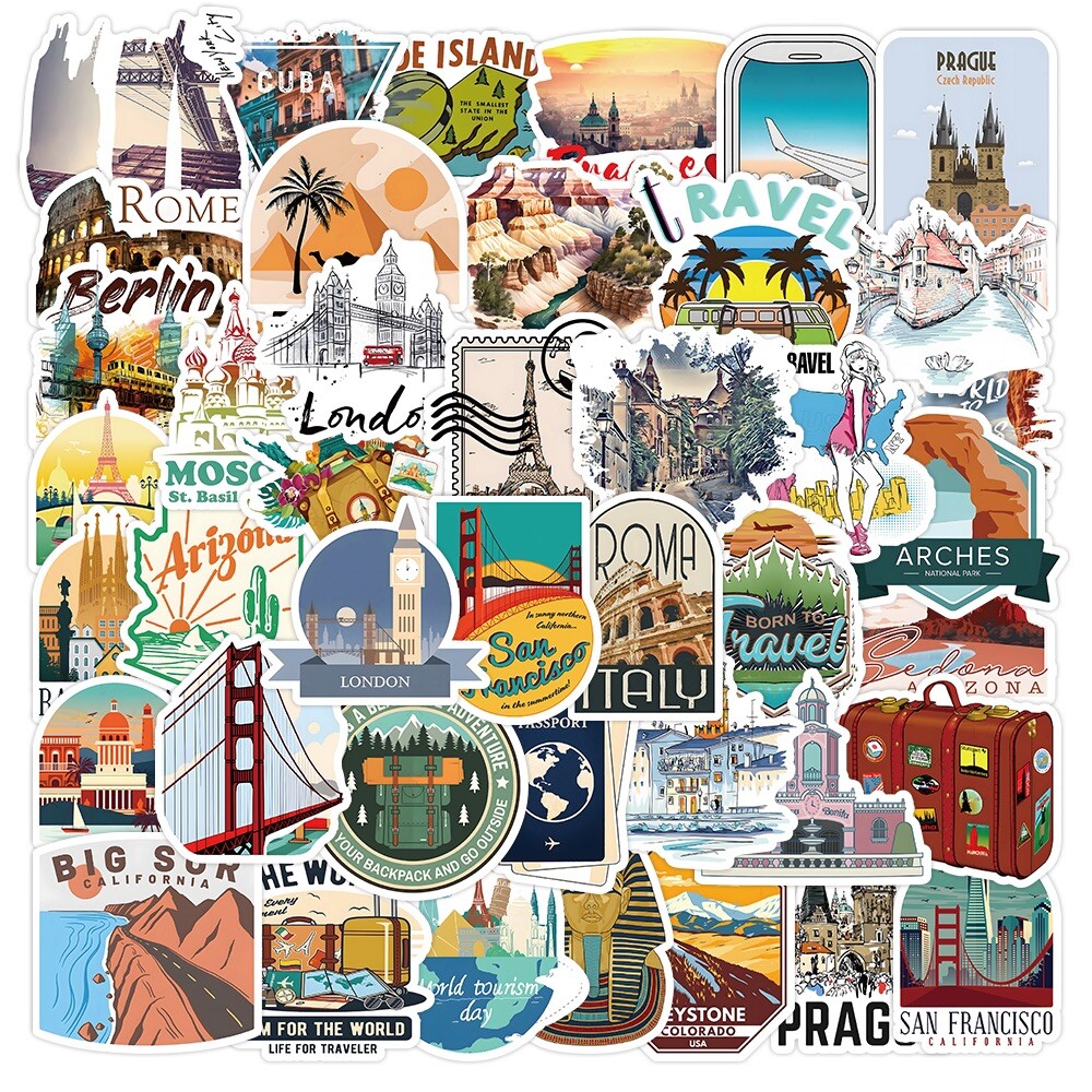 50 International Travel Stickers World Tourism Decals Hydro Yeti Free Shipping!