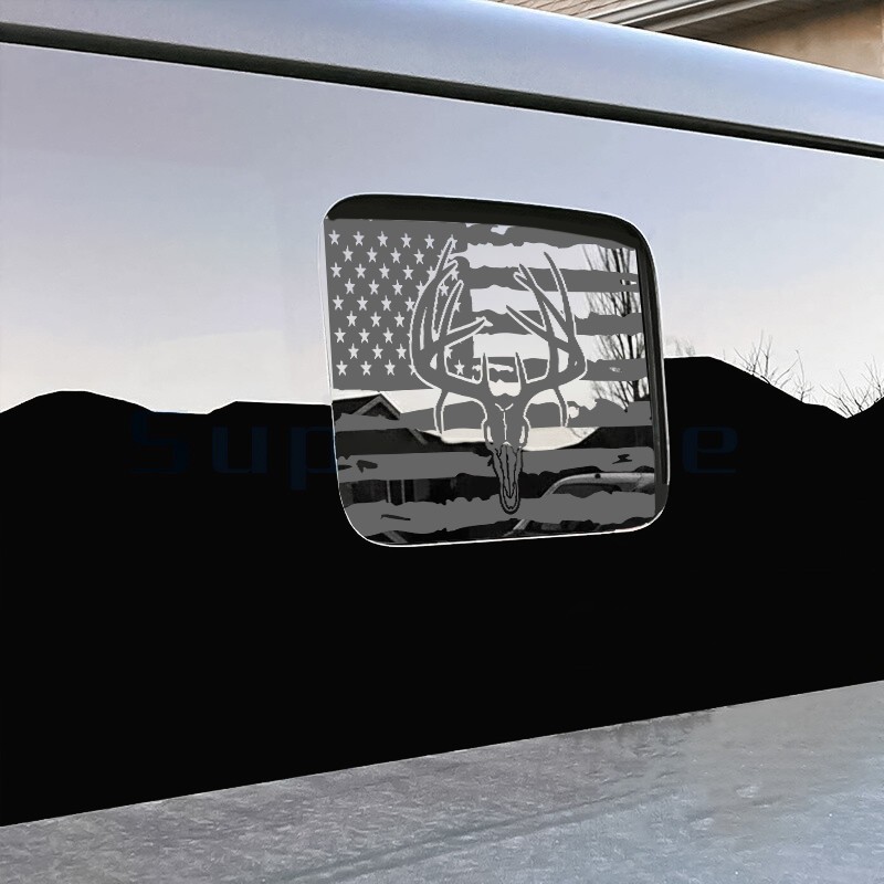 Rear Window Amercian Flag Decal With Deer Skull Fits Jeep Gladiator 2018-2026