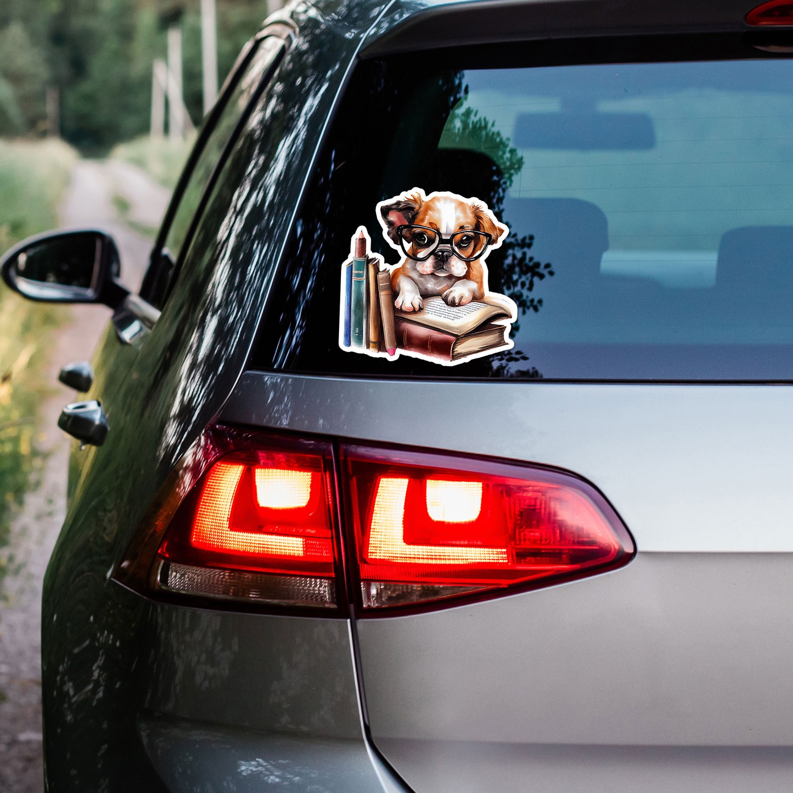 Puppy Reading Book – Vinyl Decal Sticker – Car Window Laptop – ebn8790