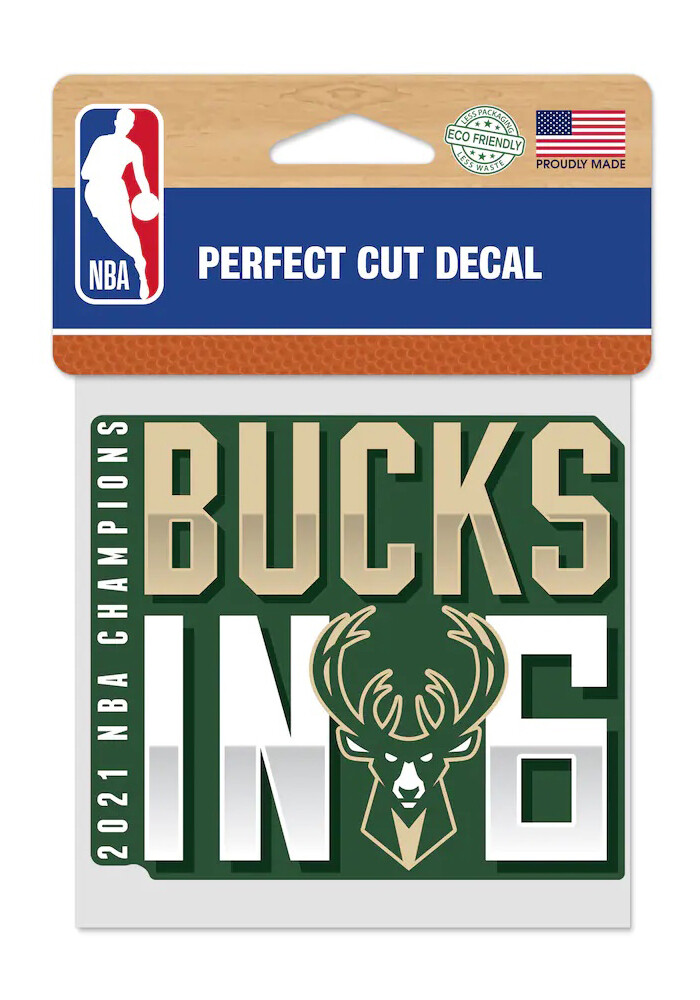 Milwaukee Bucks Decal In 6 World Champions Perfect Cut Decals, 4″ x 4″