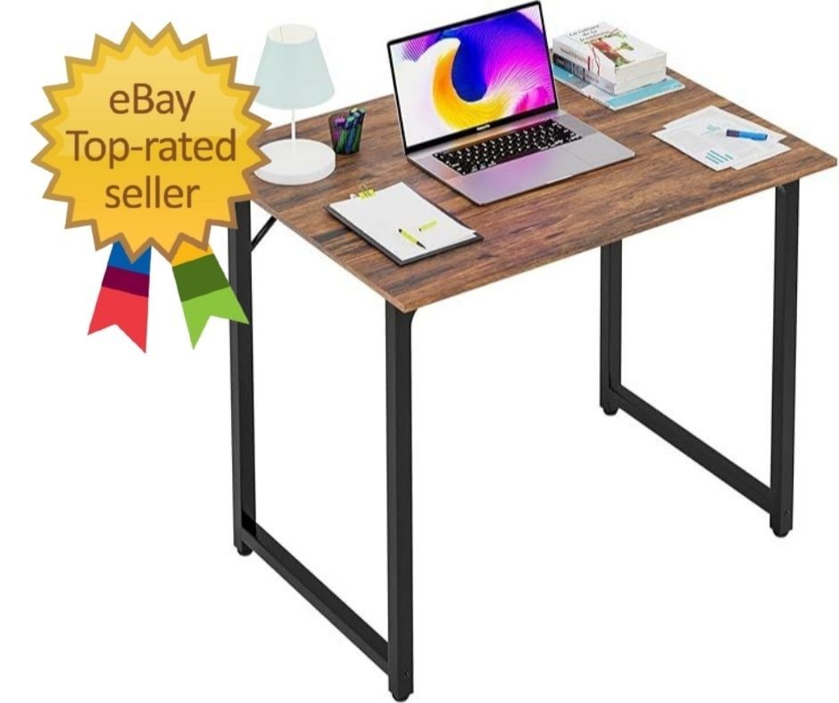 PayLessHere 32″ Computer Desk, Brown Writing Table w/ Metal Frame