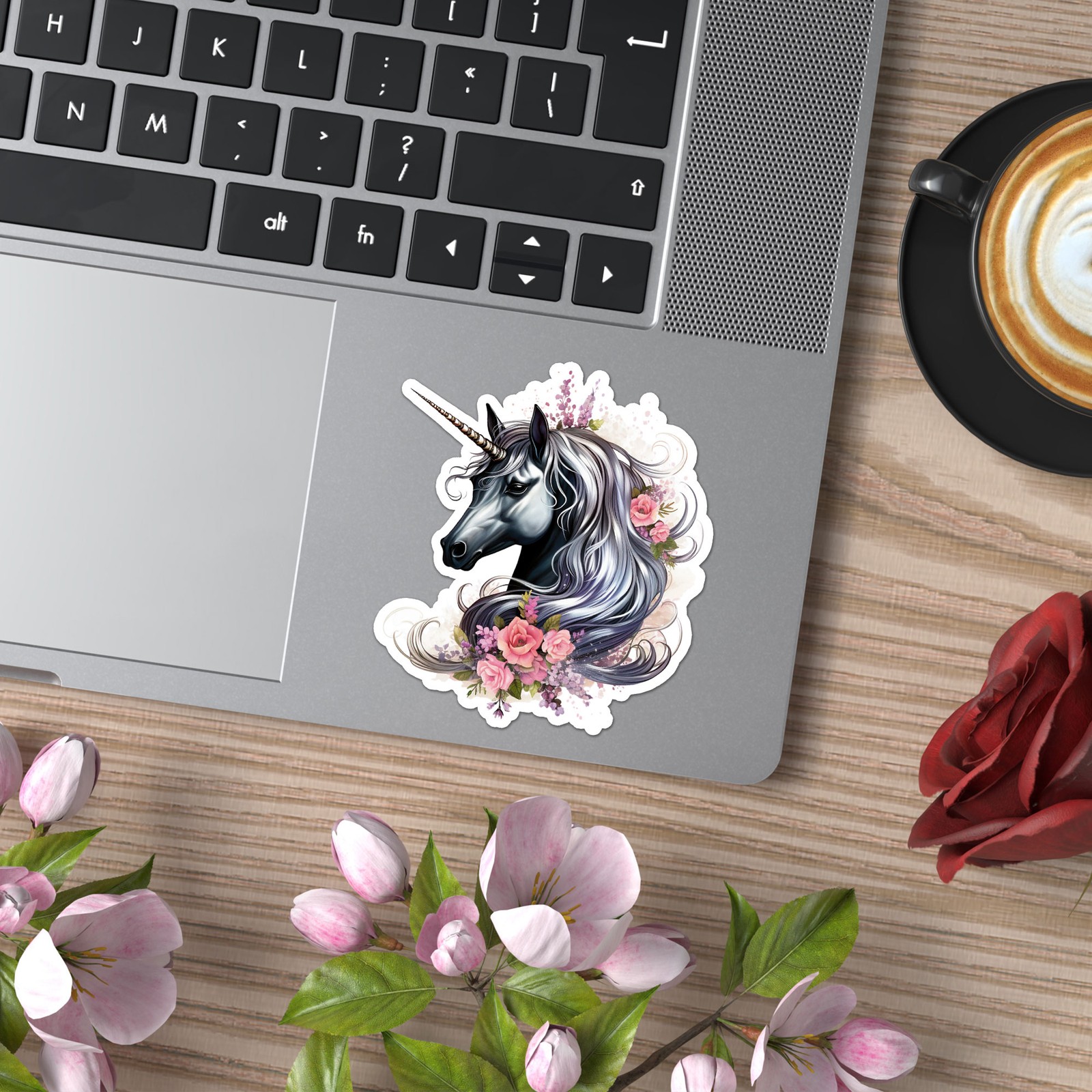 Black Unicorn Flowers – Vinyl Decal Sticker – Car Window Laptop – ebn11701