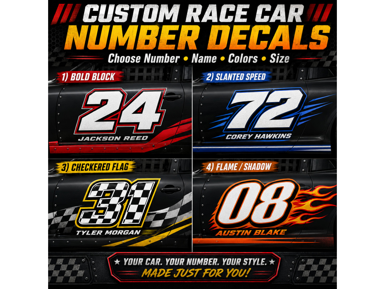 Custom Race Car Number Decals Dirt Track Go Kart Trailer Helmet Vinyl Sticker