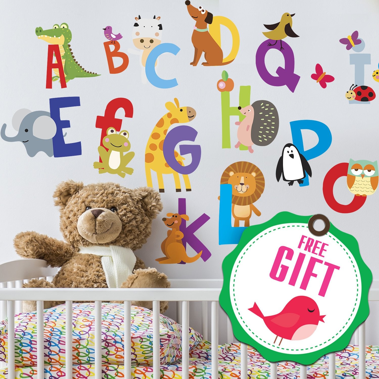 ABC Wall Decals – Alphabet Educational Animal Stickers – Classroom Decor – Pl…