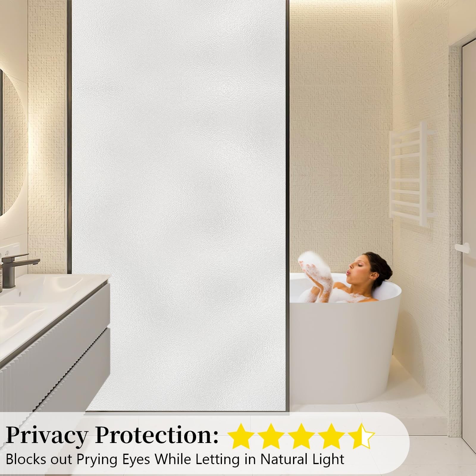Niviy Frosted Glass Window Film Privacy Day and Night Static Cling Front Door…