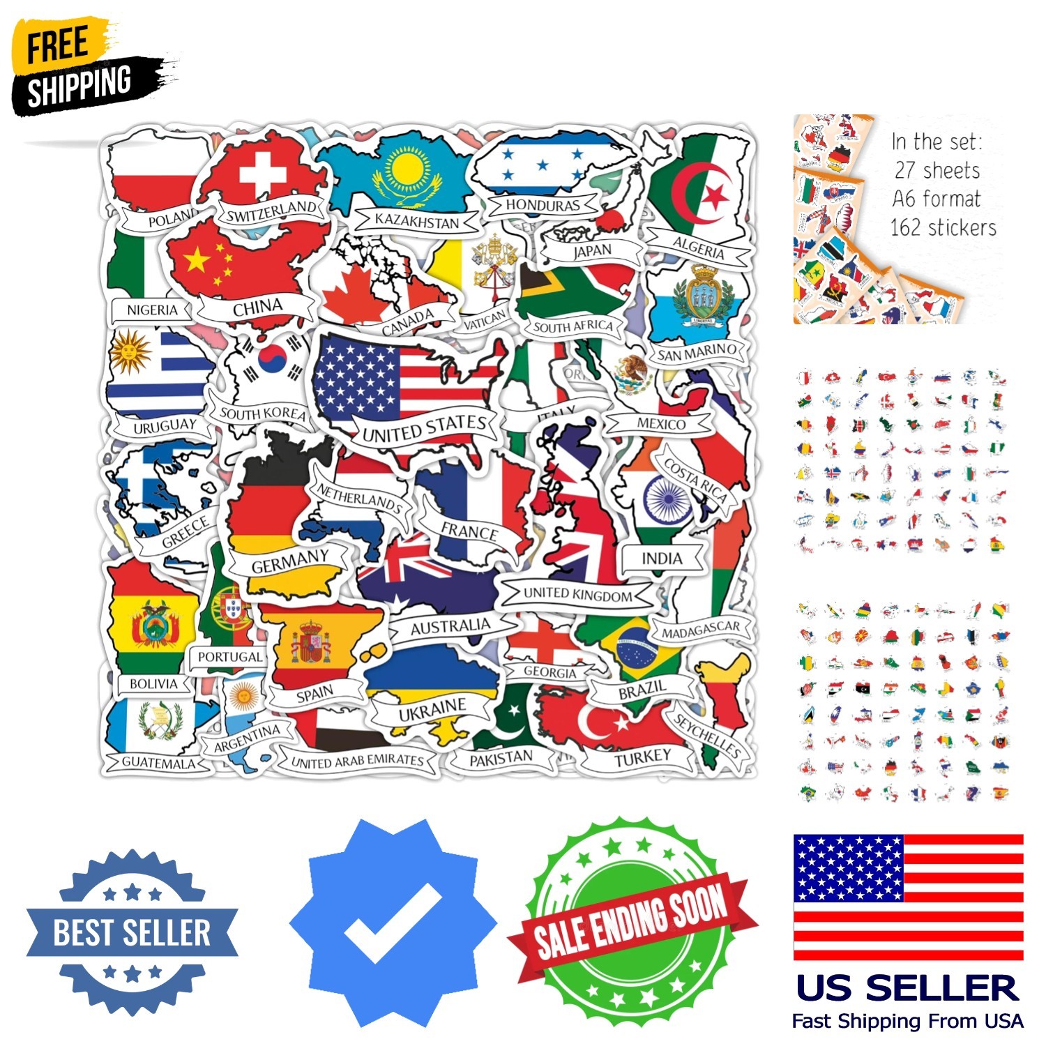 Small Country Flag Stickers for Luggage – World Flags Stickers for Water Bott…