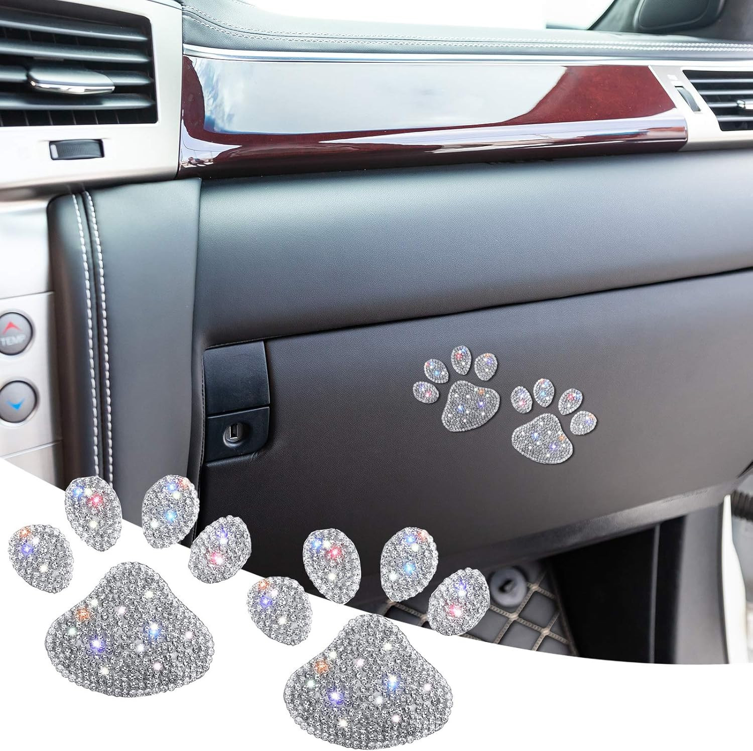 4 Pcs Bling Paw Print Car Decal Dog Paw Print Stickers Bling Rhinestone Decorati