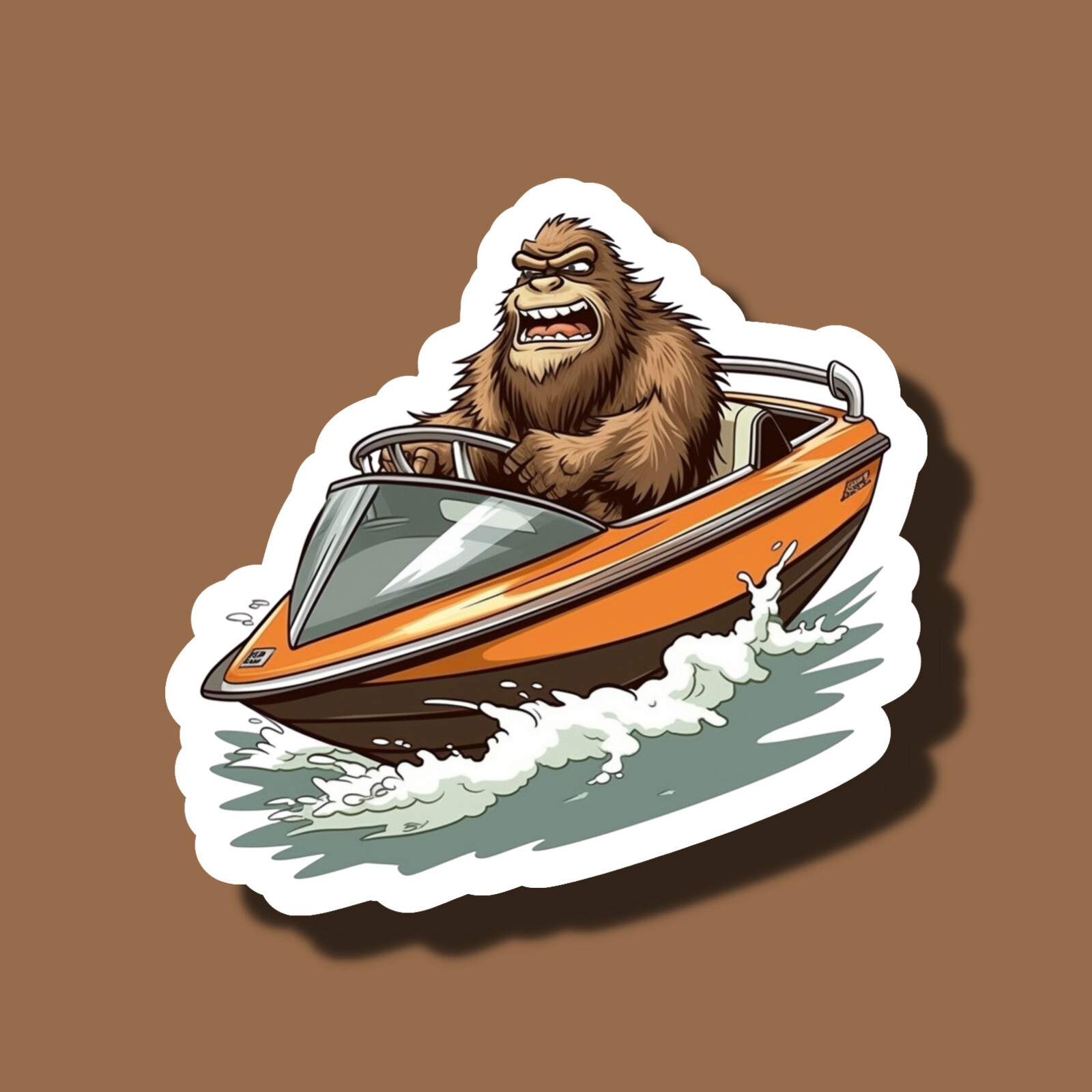 Bigfoot in a Speed Boat Funny 3″ Vinyl Laminated Sticker