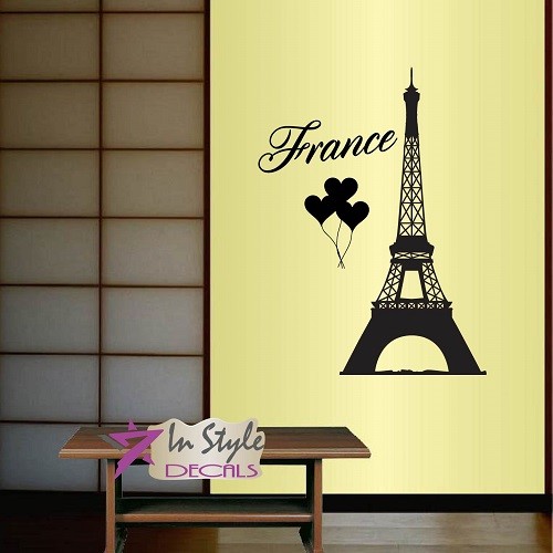 Wall Vinyl Decal Eiffel Tower France Paris Heart Balloons Room Art Sticker 622