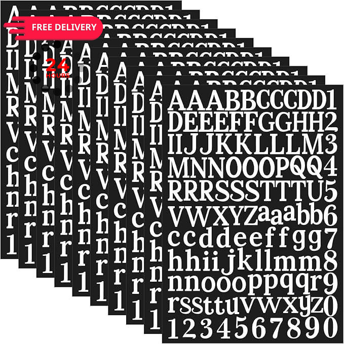 WNYT 1210 Pieces10 Sheets Letter Stickers Self-Adhesive Vinyl White