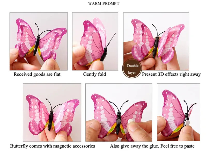 12Pcs Mixed Color Double Layer Butterfly 3D Wall Sticker For Wedding Decoration