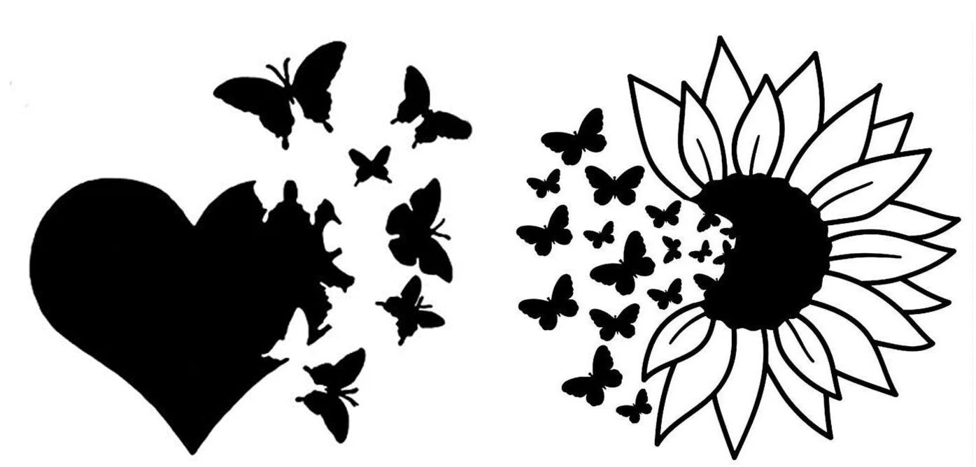 Butterflies Sunflower & Butterflies Heart Two 5″ Vinyl Decal Any Flat Surface