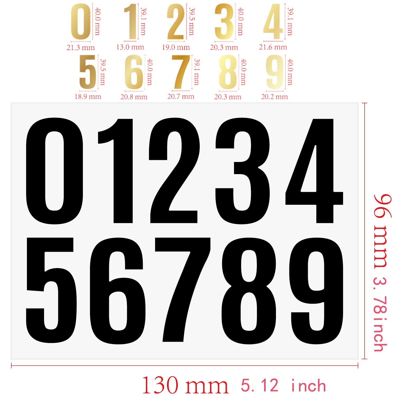 10 Sheets 1.5 Inch Black Number Stickers 0-9, 3 x 8 inches,