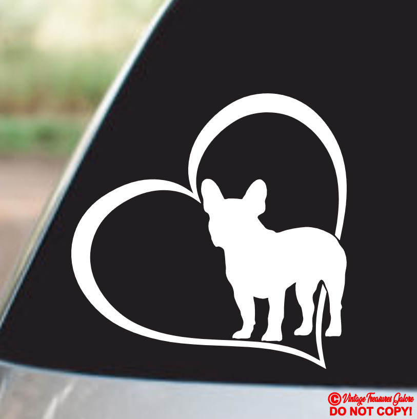FRENCH BULLDOG HEART Vinyl Decal Sticker Car Window Bumper FRENCHIE DOG LOVE JDM