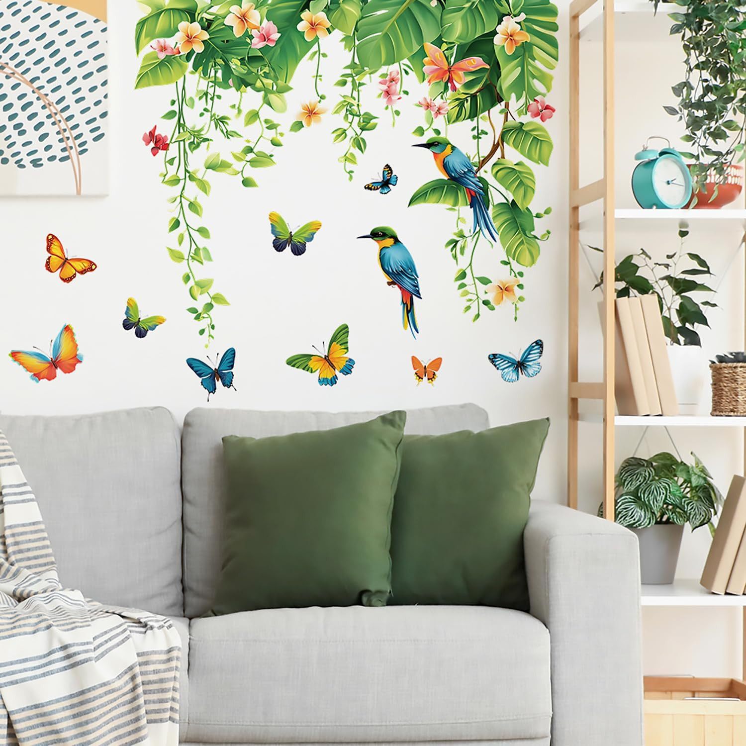 Tropical Green Plants Leaves Wall Decals Removable Hanging Vines Wall Stickers P