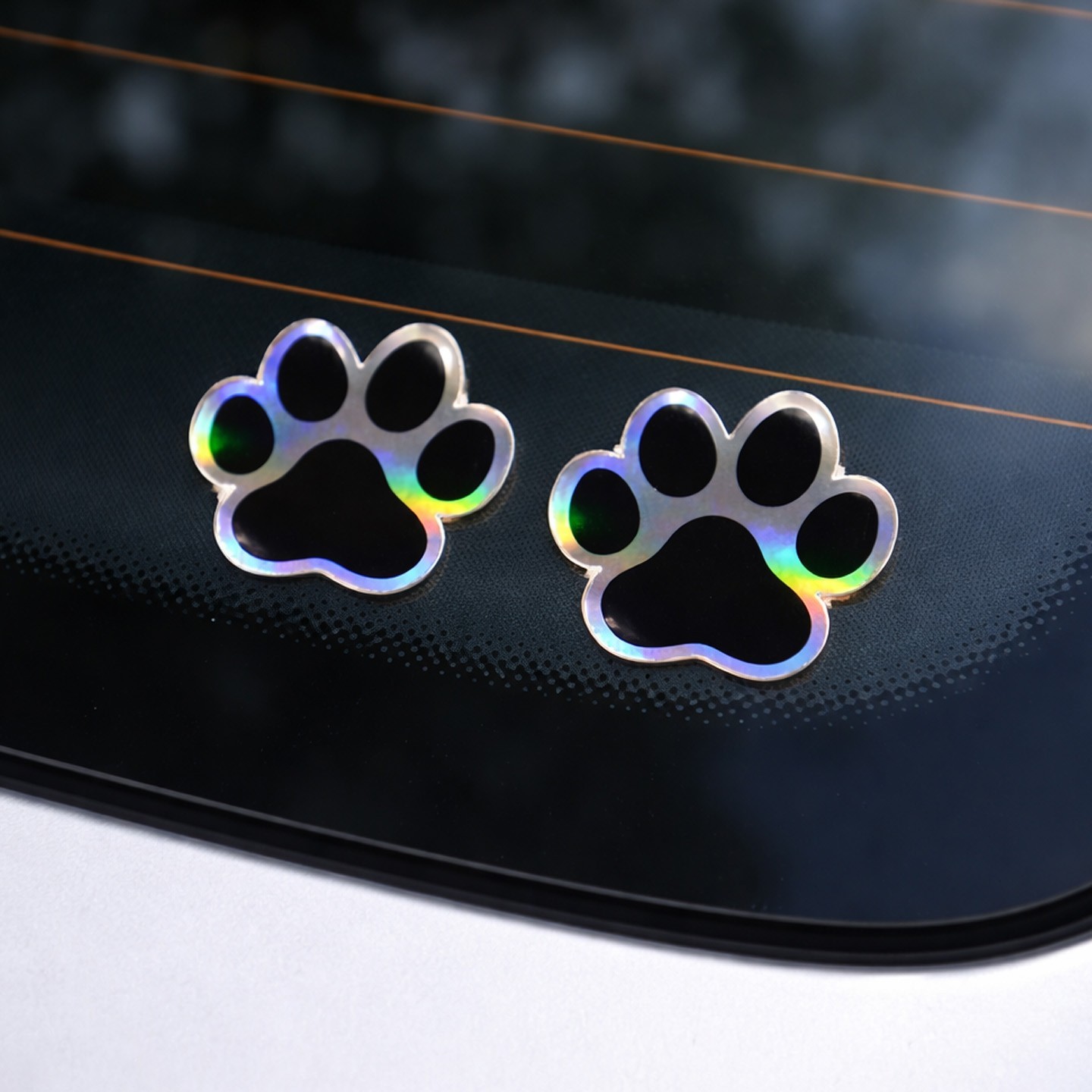Pack 2 Holographic Paw Print Stickers – Rainbow Reflective Vinyl Decals