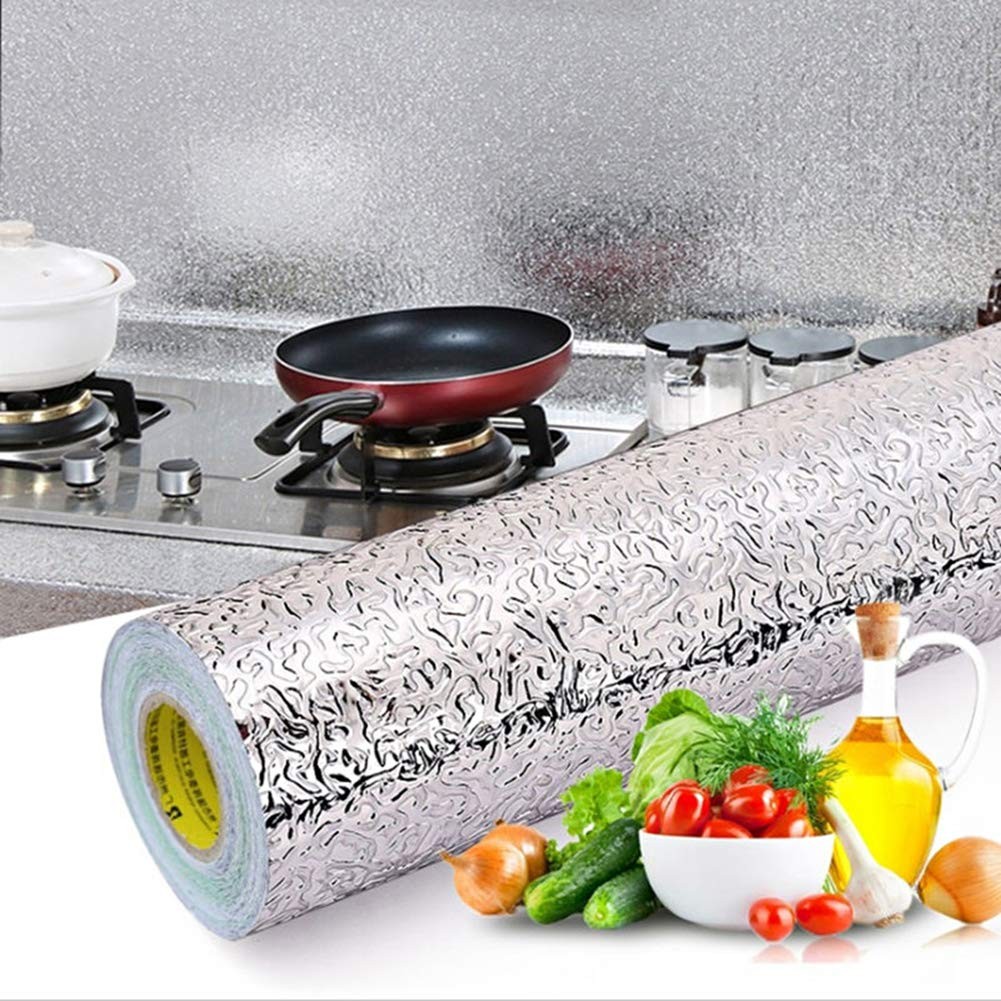 Silver Contact Paper Kitchen Backsplash Waterproof Peel Stick Shelf Liner Roll