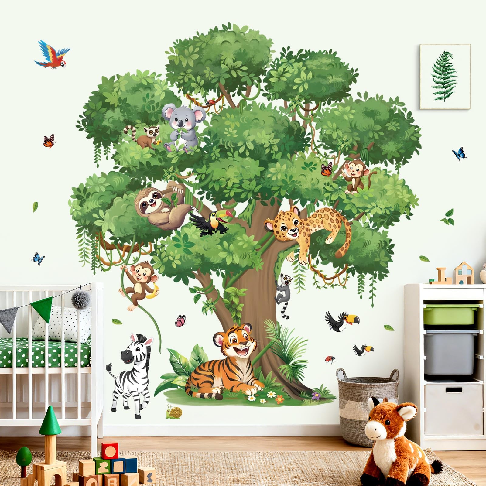Jungle Animals Large Tree Wall Stickers Safari Animal Tiger Leopard Zebra Wal…