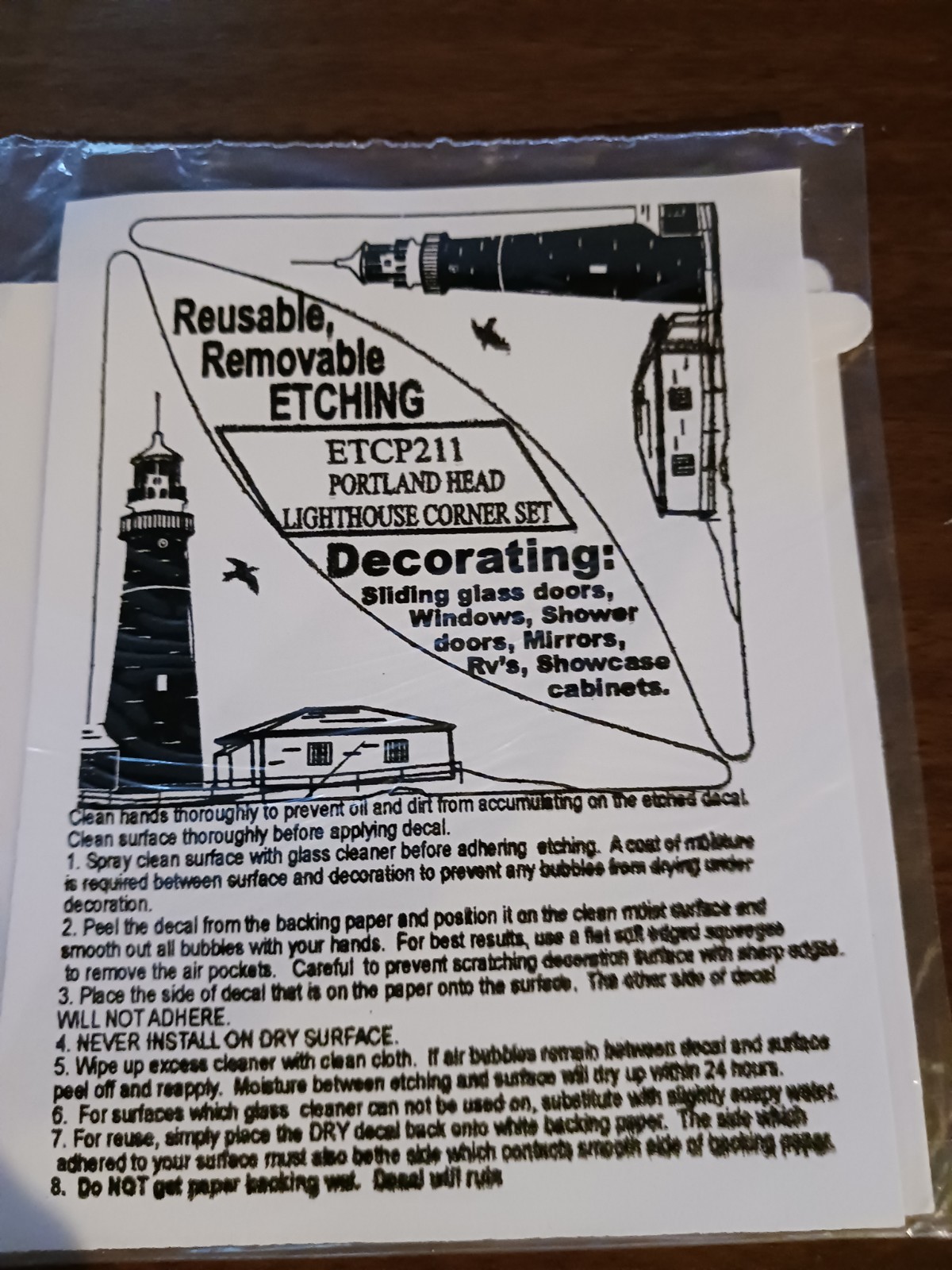 PORTLAND LIGHTHOUSE CORNER 10″x10″ Etched Look Cling Removable & Reusable 211