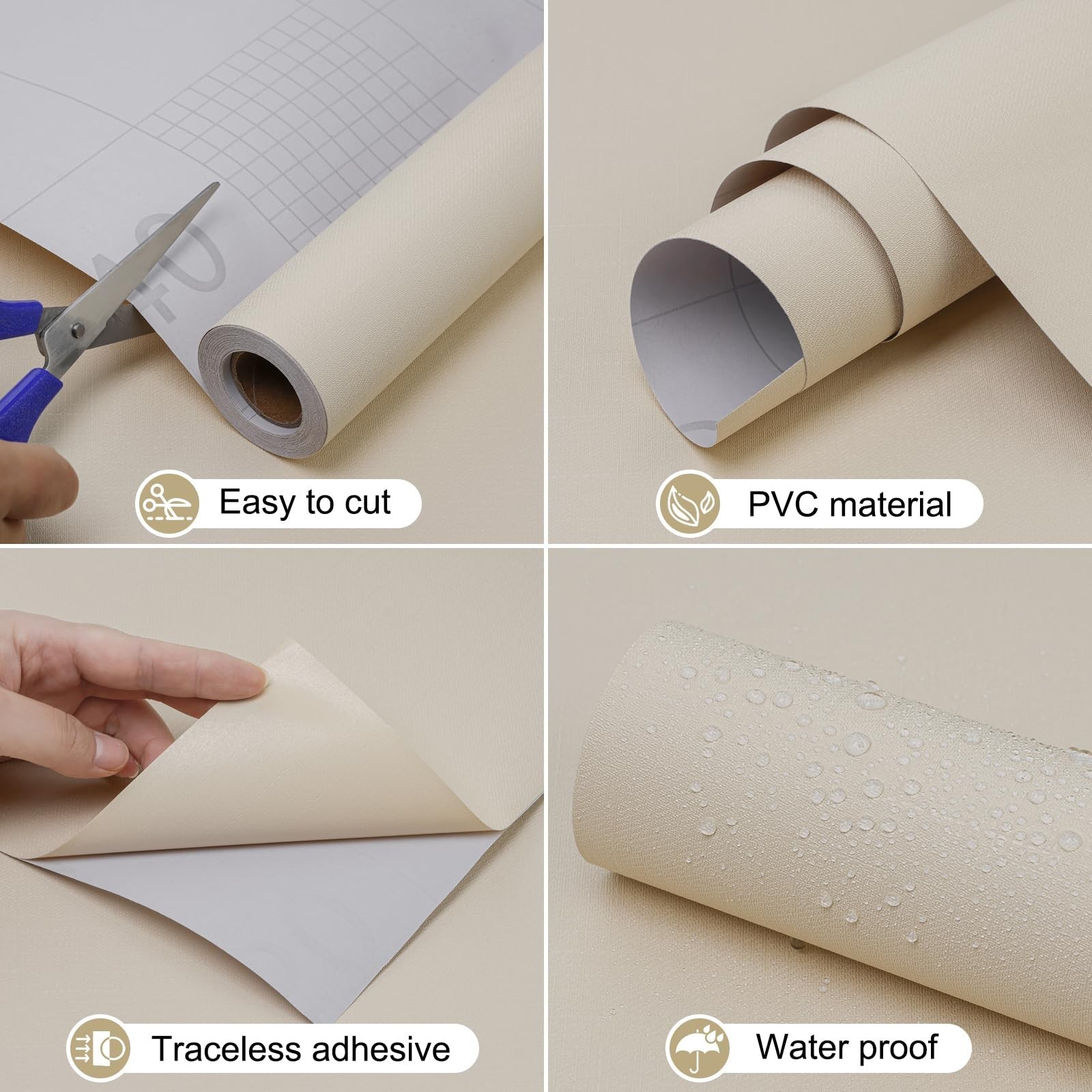 Amiya Cream Peel and Stick Wallpaper Solid Color Textured Contact Paper Pure …