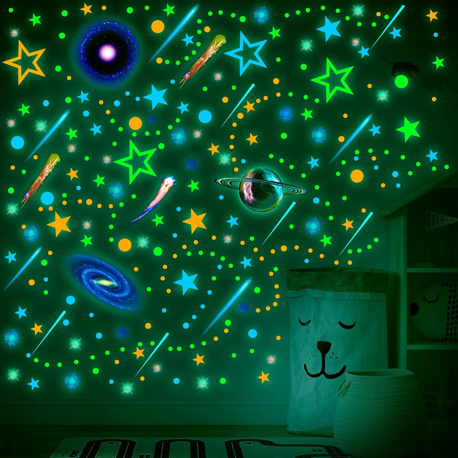 495 Pcs Glow in the Dark Moons and Stars Wall Decals for Ceiling,Glowing Plan…