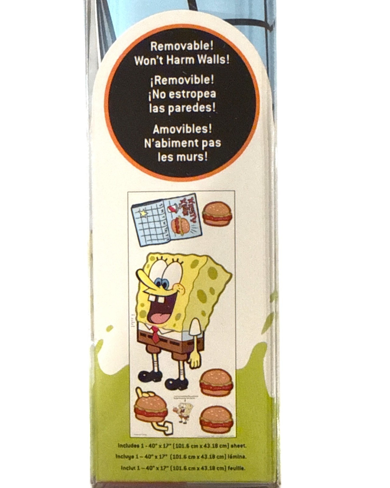 Vintage 2006 SpongeBob SquarePants Jumbo Wall Decals Reusable 40″ x 17″ Sheet