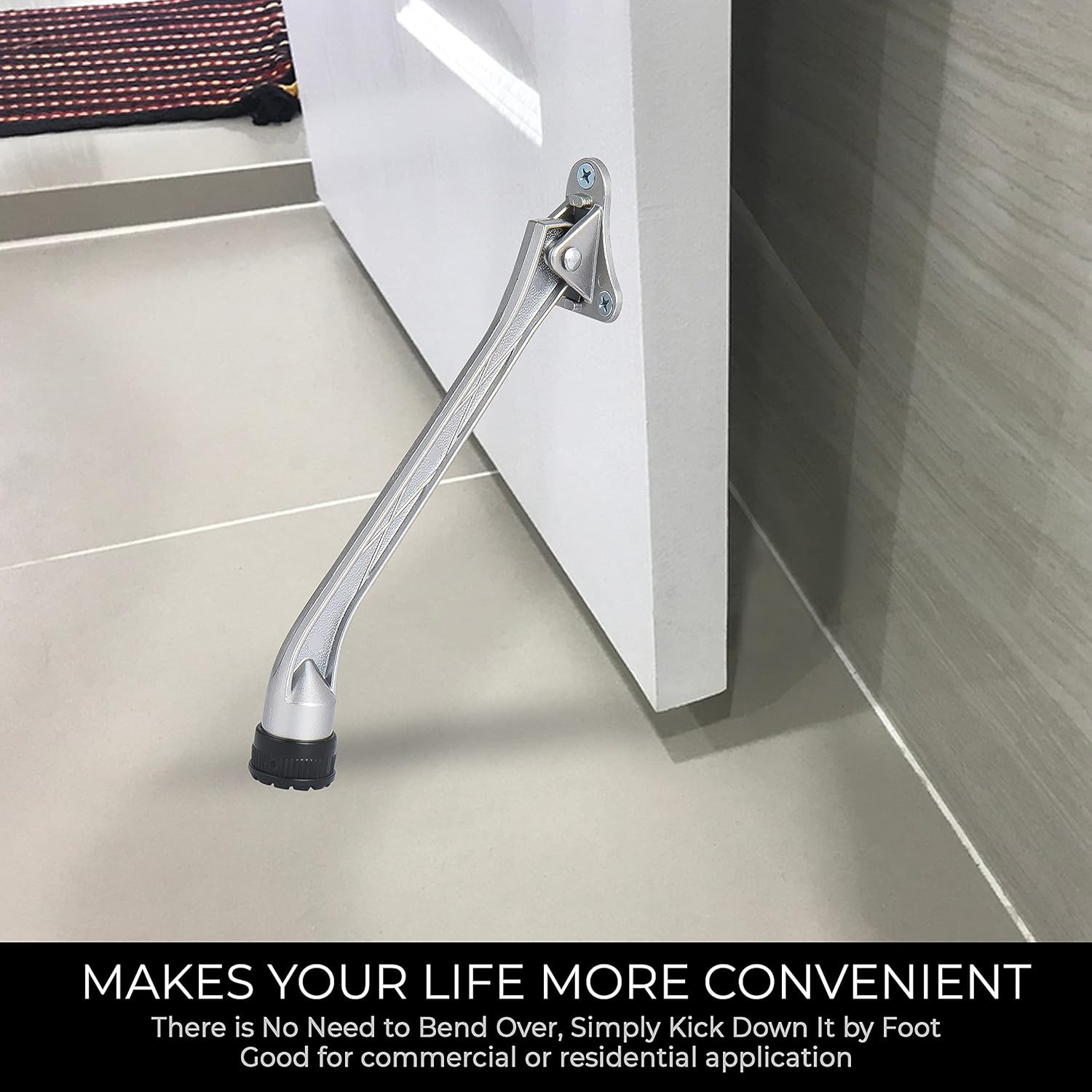 Kickdown Door Stopper,7-Inch Door Holder Kick Door Kickstand Rubber Foot (Satin