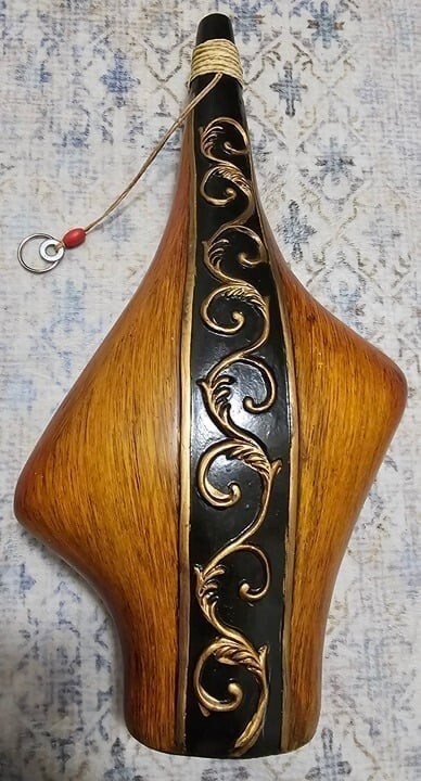 Vintage Handcrafted Wooden Marquetry Wine Bottle Brwn Slight Crack Leaks Fluid
