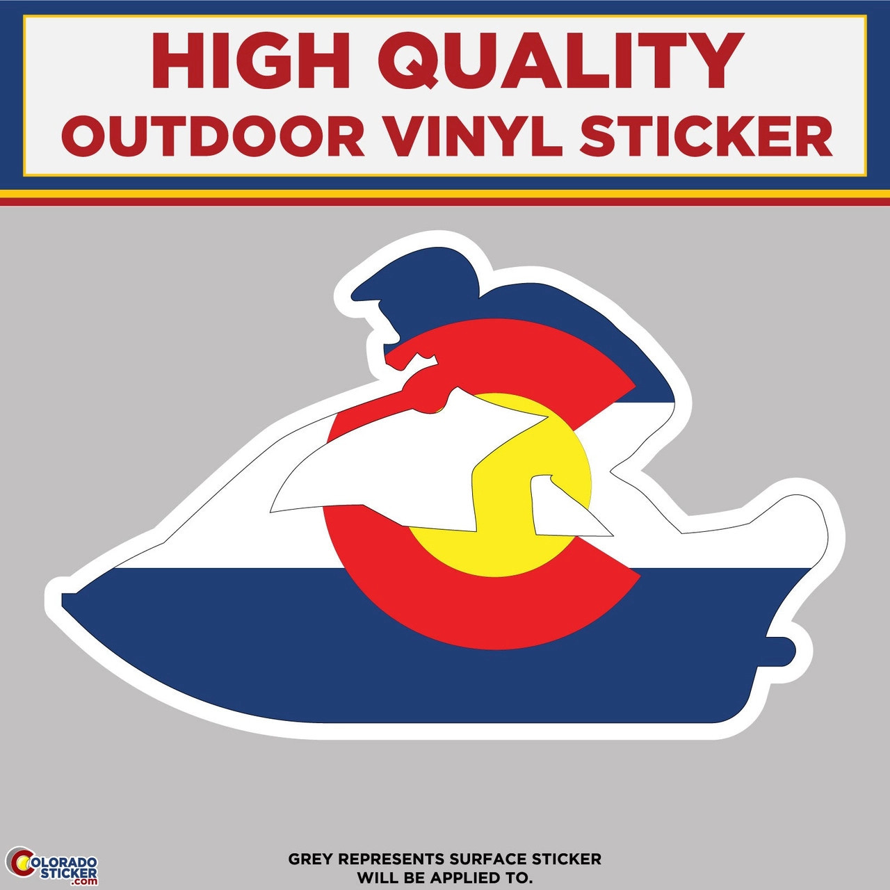 Colorado Flag Jet Skier, High Quality Vinyl Stickers