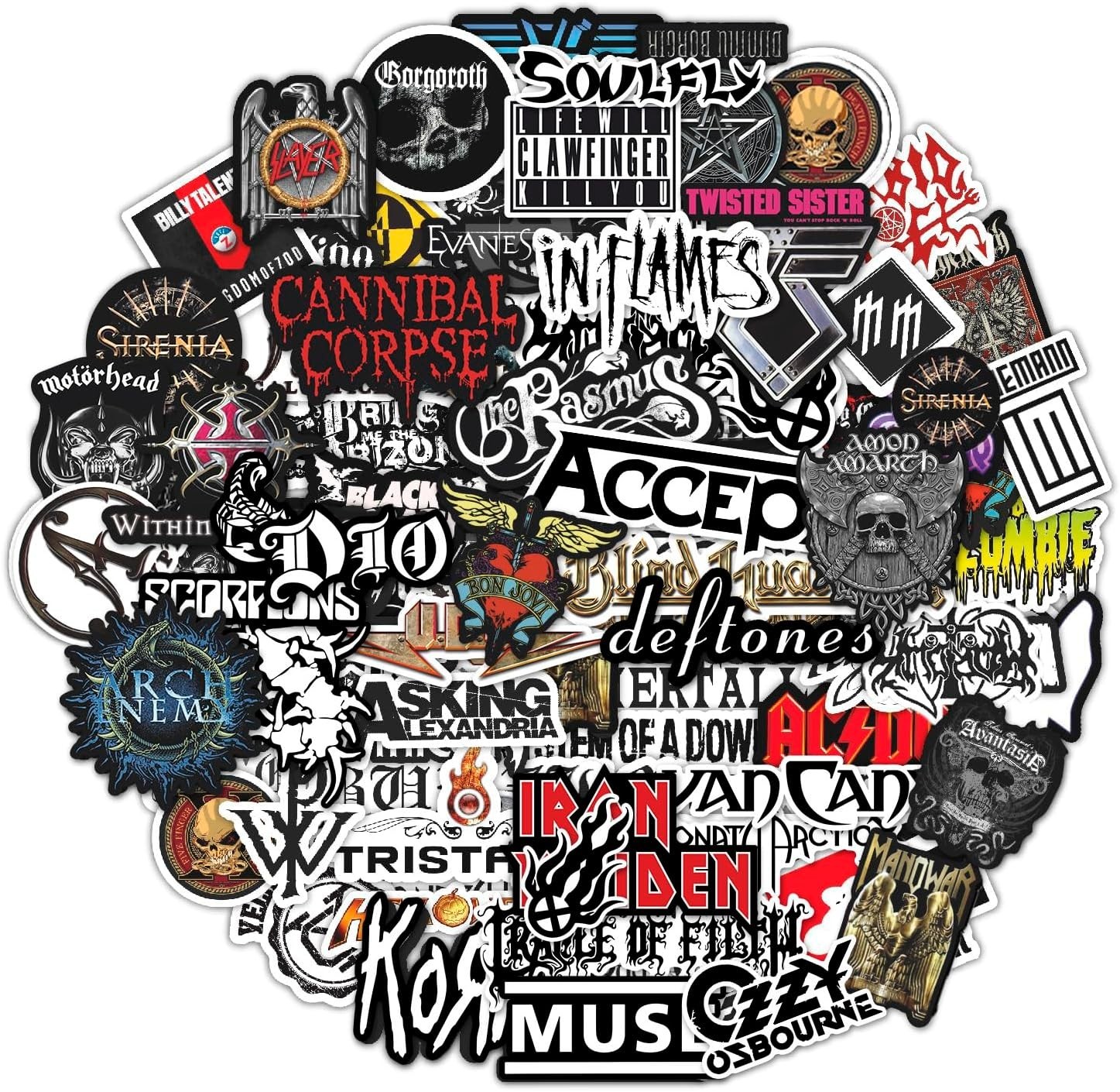100 Pcs Heavy Metal Band Stickers, Waterproof Rock Decals, Guitar Emblems