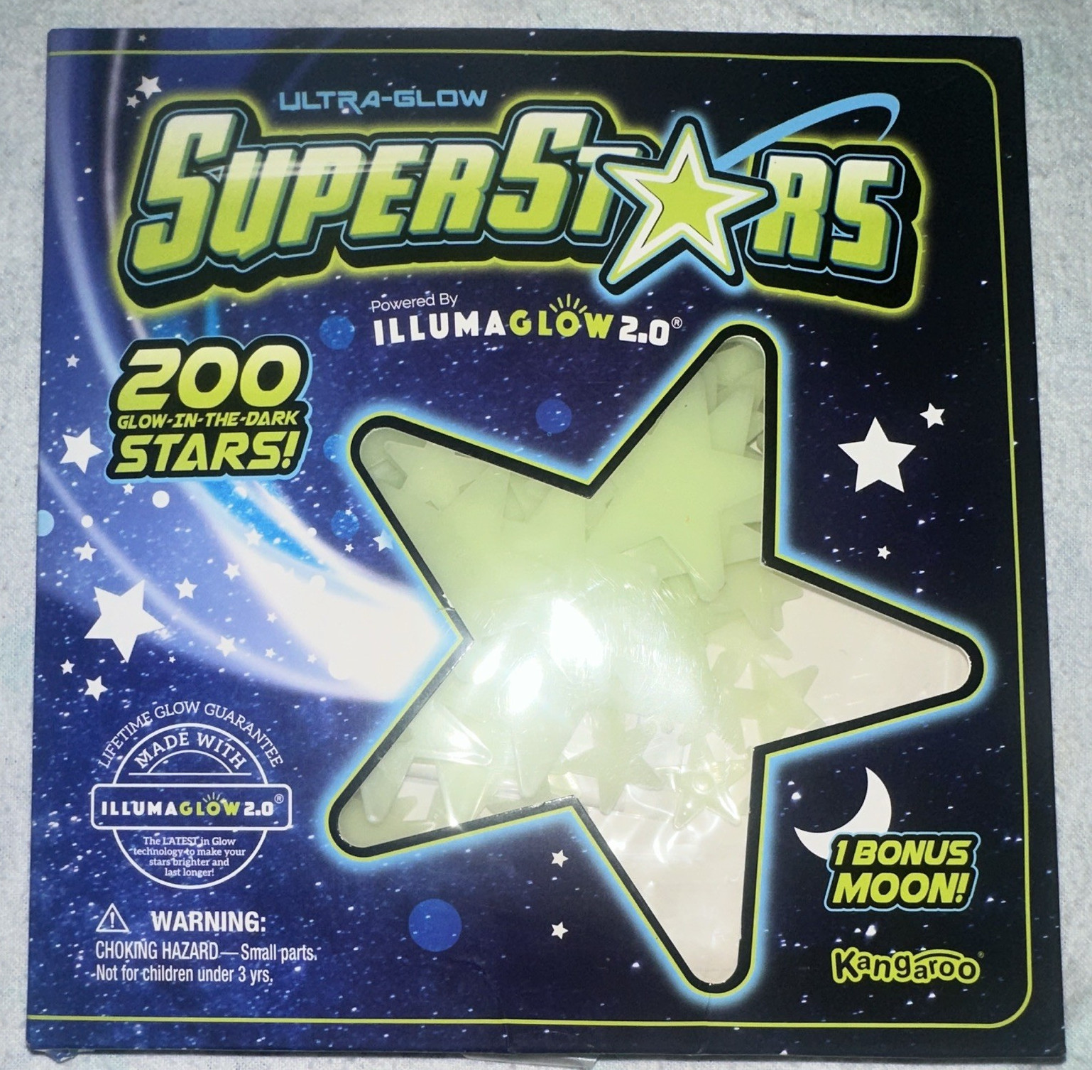 Kangaroo Ultra-Glow SuperStars Glow-in-the-Dark Star Stickers 200 + Moon