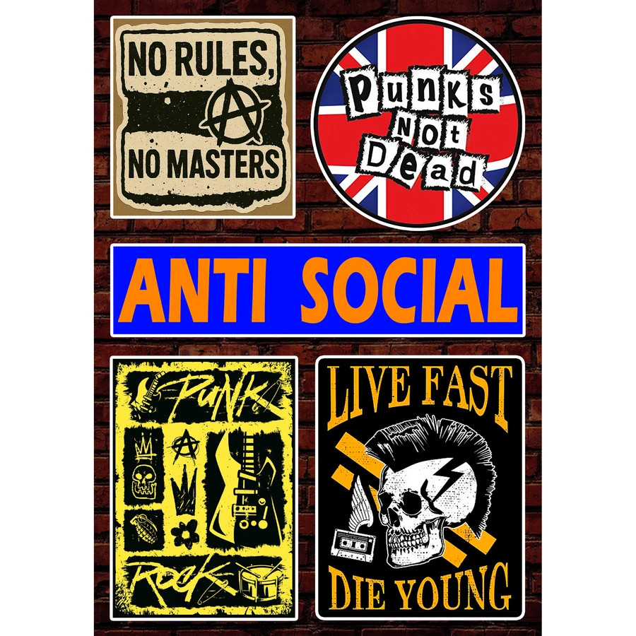 Punk Rock Stickers Punks Not Dead Skull Anarchy Anti Social Live Fast Die Young