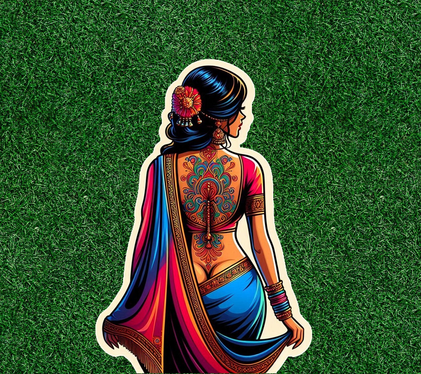 Beautiful Indian lady in colorful lehenga sari vinyl decal sticker – many sizes