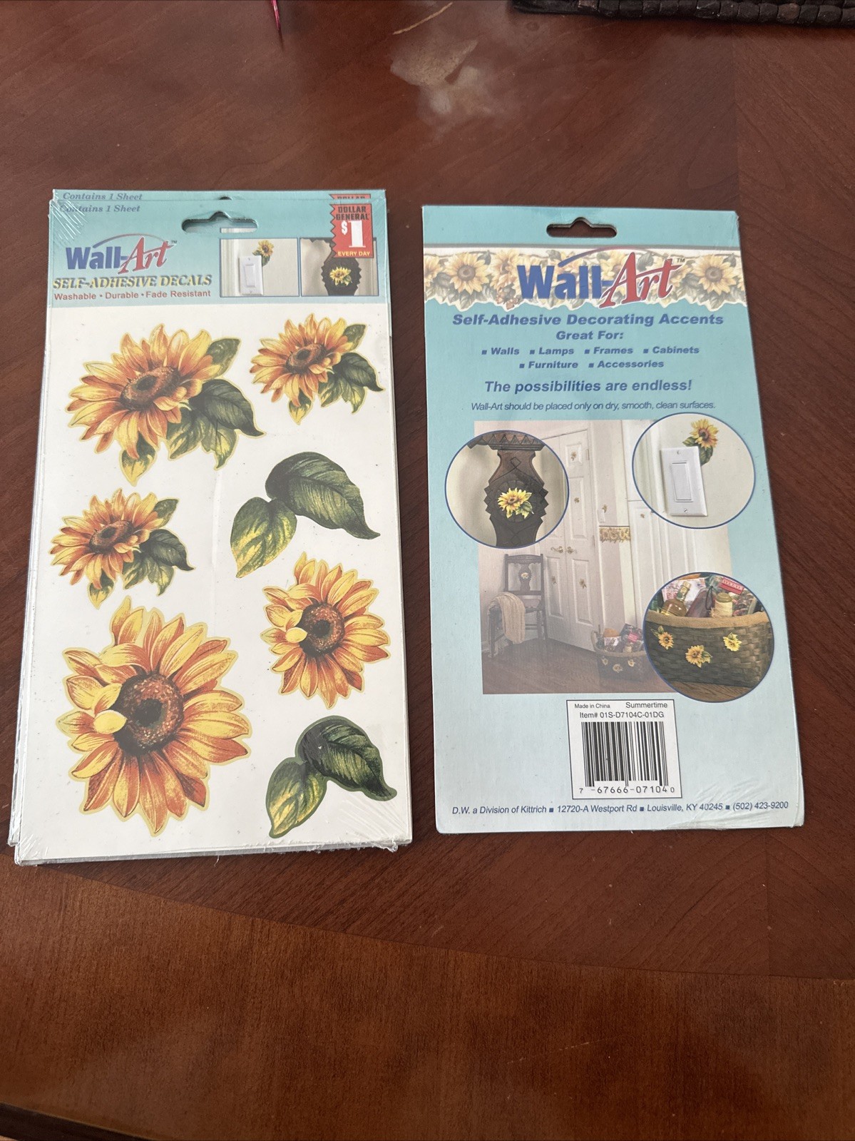Wall-Art Self Adhesive Decals Sunflower Floral Washable Fade Resistant Lot of 6