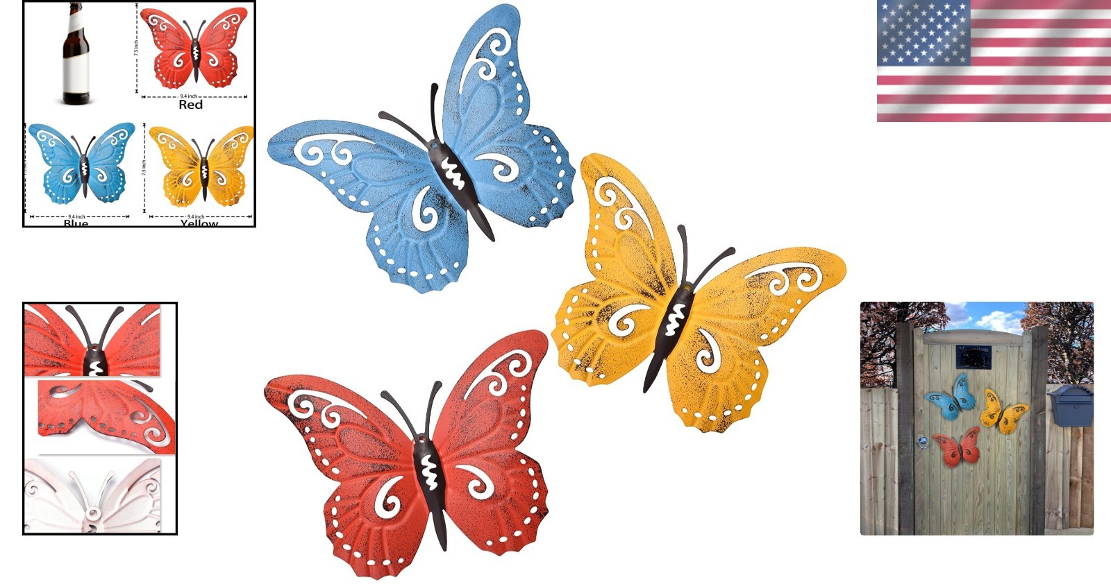 Enchanting Metal Butterfly Wall Decor – 3 Pieces for Elevating Any Space 9.4″L