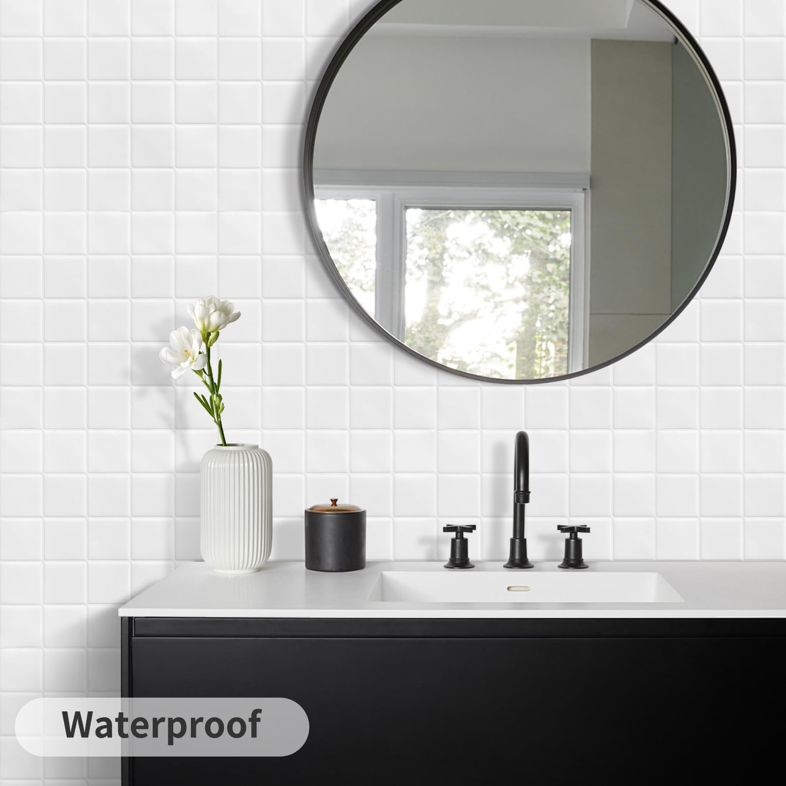 DEWOO Square White Peel and Stick Backsplash Tiles Self Adhesive Subway Check…