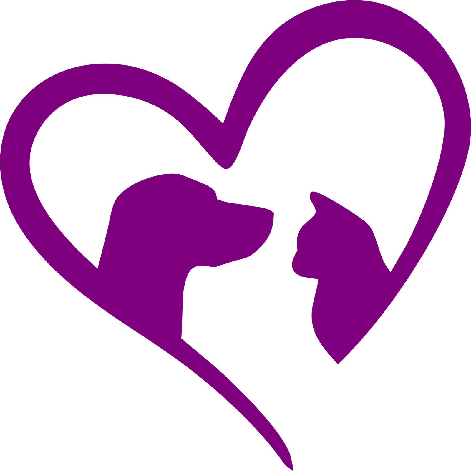 DOG & CAT IN A HEART in your choice of color DECAL 4″in X 4″in