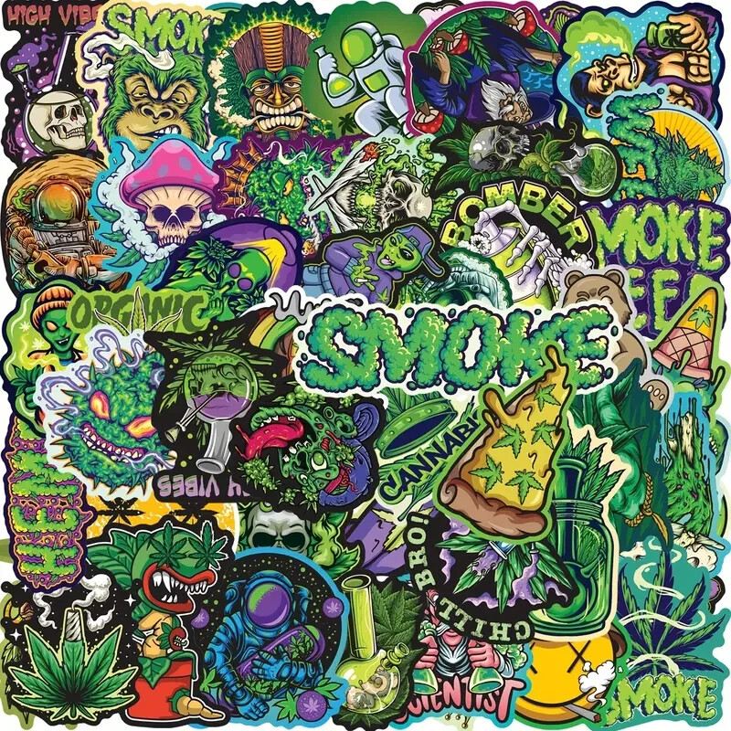 50pc Cannabis Vinyl Waterproof Stickers – Suitcases, Instruments, Windows