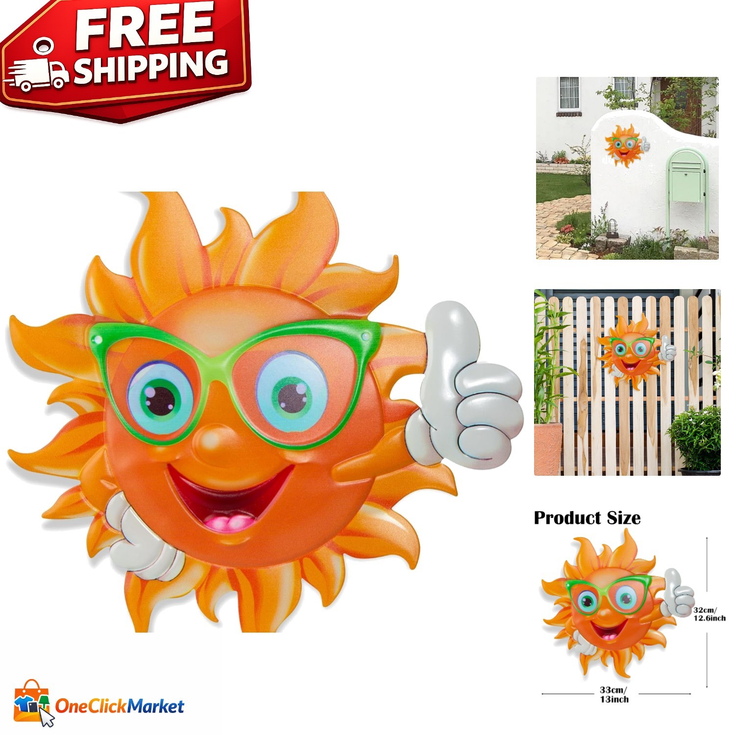 Durable 13-Inch Sun Wall Art – Perfect for Gardens, Patios, and Living Rooms