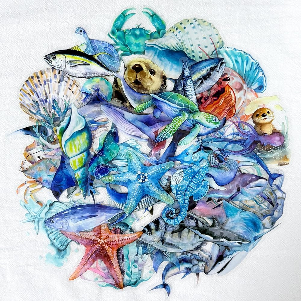 50PCS Marine Animal Stickers, Waterproof Underwater Sea Animal Decals