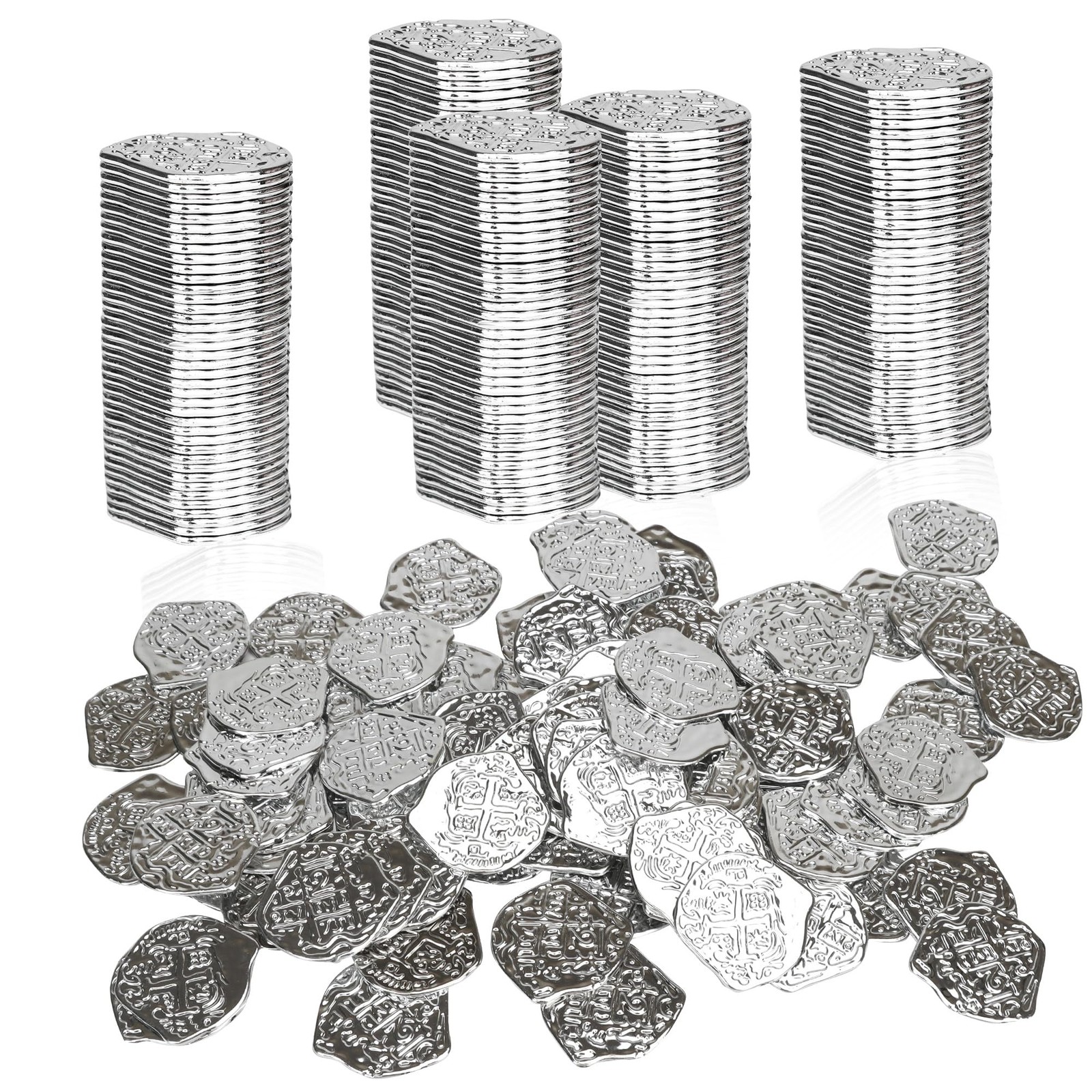 LVYOUIF 100 PCS Silver Plastic Play Treasure Coins for Irregular,