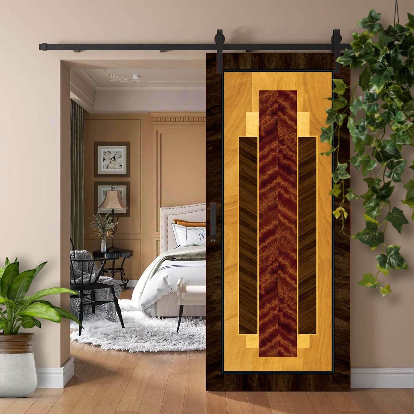 Art Deco Door Mural, Laminated Sticker Wrap, Peel’n’Stick. Single Piece