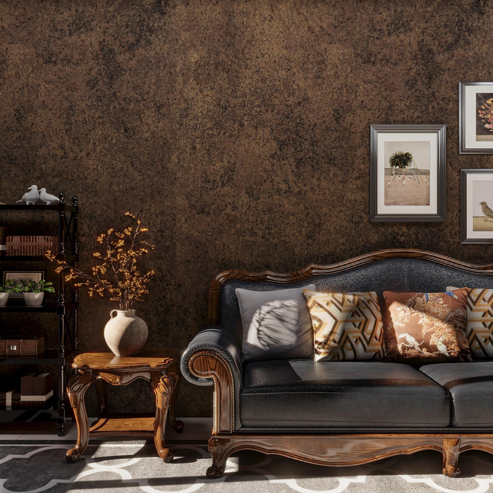16x590inch Dark Brown Concrete Wallpaper Peel and Stick Vintage Metal Industr…