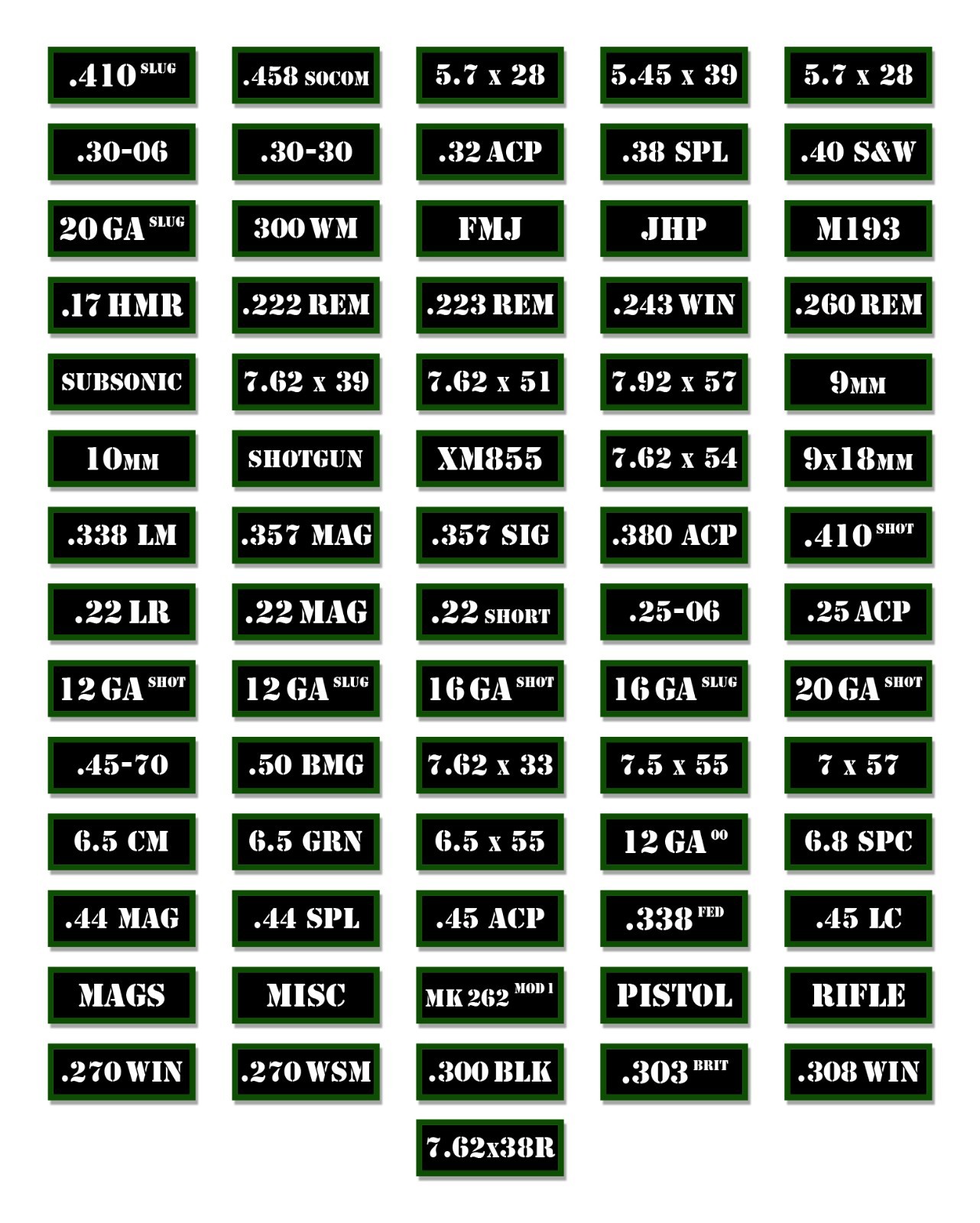 62 GRAIN Ammo Can Labels Ammunition Case stickers decals 4 pack Black 3″x1.15″