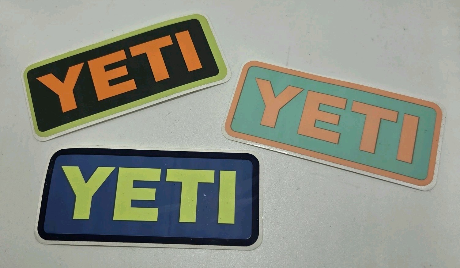 Lot Of 3 Yeti Authentic Decal Stickers Rectangle OEM Brand Coolers Blue Orange