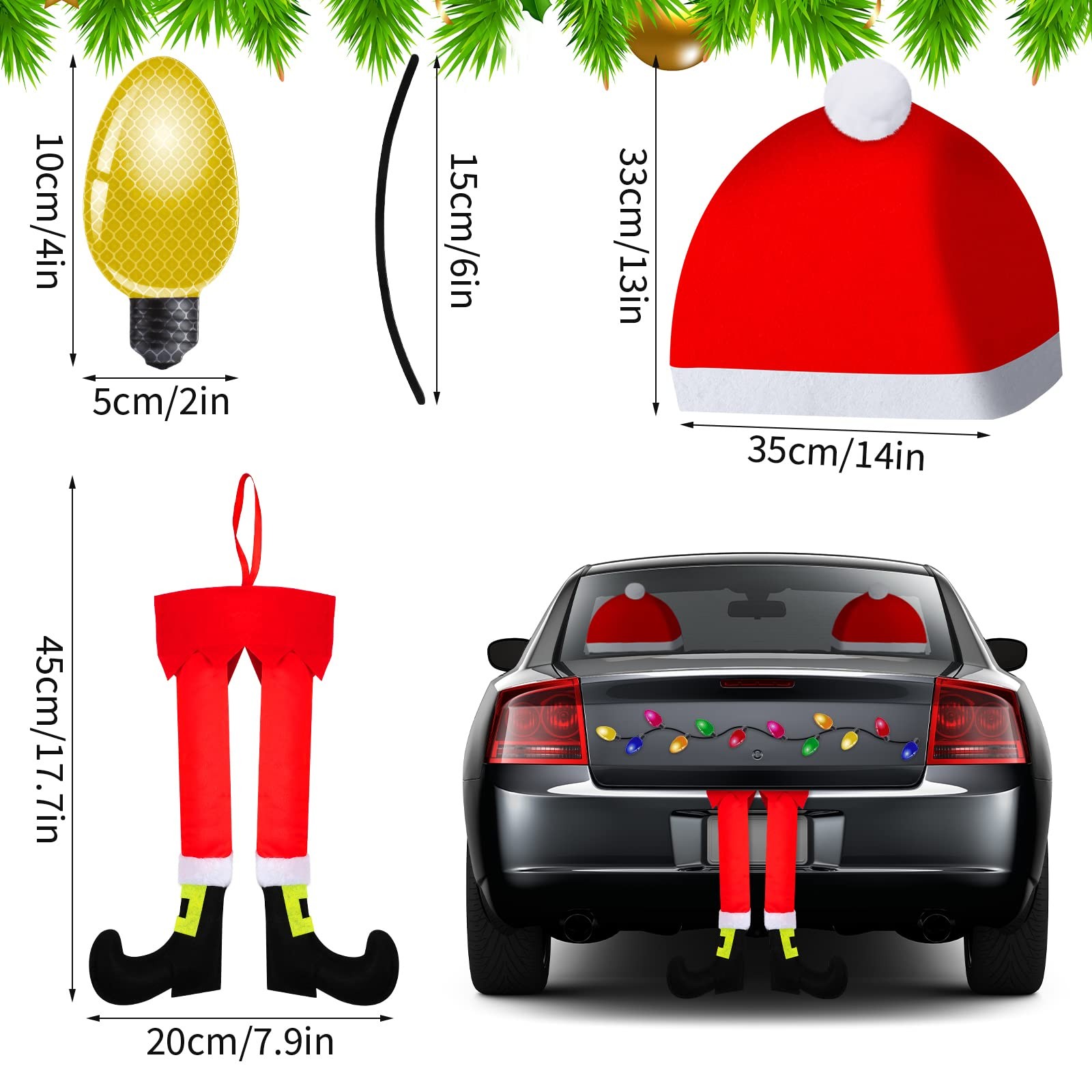 32 Pcs Christmas Car Reindeer Antler Kit with LED Car Wreath Car Christmas Ca…