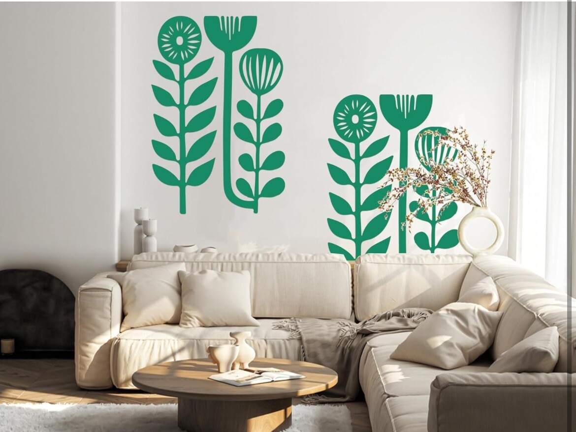 minimalist art Scandinavian Flowers Botanical Flowers Wall Decal 40”x22 “