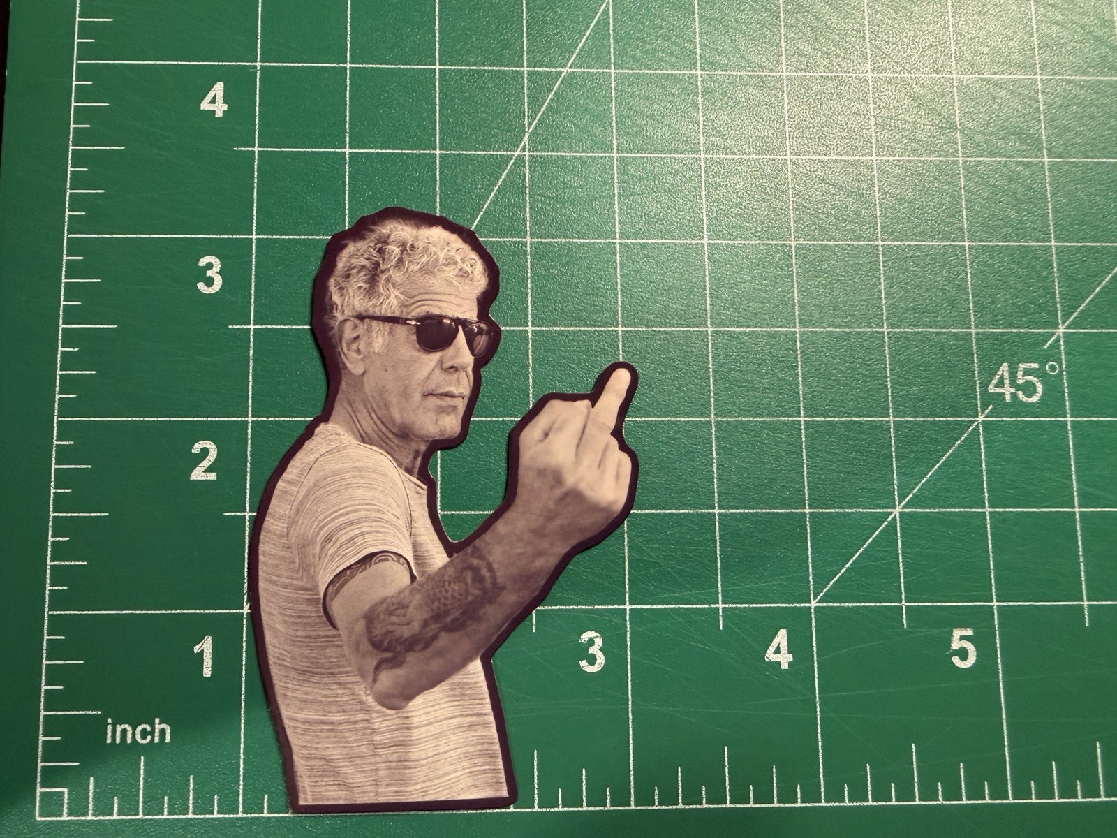 Anthony Bourdain Middle Finger – Laminated Vinyl Sticker – 2″x3″